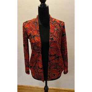 JM Collection Blouse Top Red Poinsettias Gold Trim Connected Black Camisole